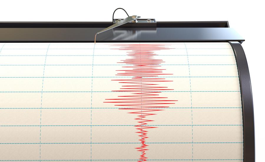Seismograph instrument recording ground motion during an earthquake