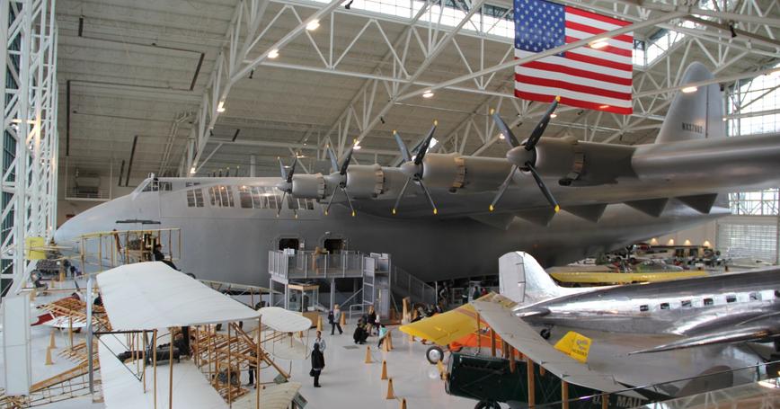 The Hughes H-4 Hercules, also known as the Spruce Goose, is seen at Evergreen Aviation Museum in McMinnville, Oregon