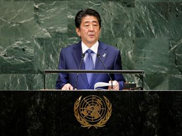 Japan's Prime Minister Shinzo Abe addresses the 73rd session of the United Nations General Assembly at the U.N. headquarters in New York, September 25, 2018