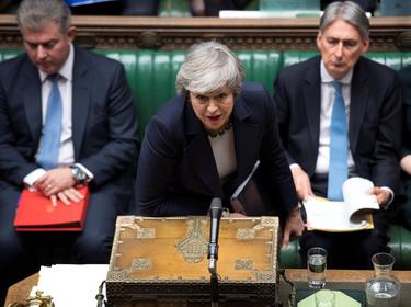 Britain's Prime Minister Theresa May speaks in Parliament ahead of a Brexit vote, in London, Britain, March 13, 2019, photo by UK Parliament/Jessica Taylor/Handout via Reuters