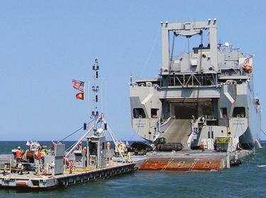 USNS Mendonca offloads cargo in Virginia Beach, Va., photo by U.S. Navy