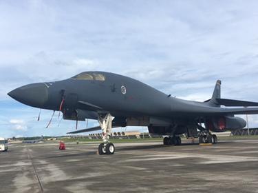 A U.S. military B1B Lancer on the tarmac of Andersen Air Force base, on the island of Guam, August 17, 2017, photo by Joseph Campbell/Reuters