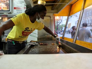 The grill is nearly empty at dinner hour at Ben's Chili Bowl during the COVID-19 pandemic in Washington, D.C., April 30, 2020, photo by Jonathan Ernst/Reuters
