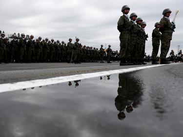 Members of Japan's Self-Defence Forces' airborne unit attend the annual SDF ceremony at Asaka Base in Asaka, north of Tokyo, Japan, October 14, 2018, photo by Kim Kyung-Hoon/Reuters