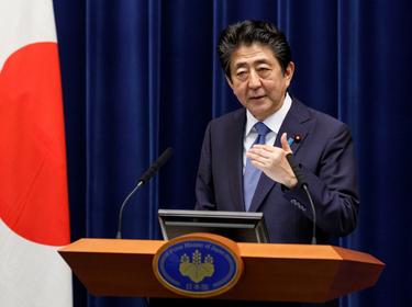 Japanese Prime Minister Shinzo Abe speaks at a news conference at the prime minister's official residence in Tokyo, Japan, June 18, 2020, photo by Rodrigo Reyes Marin/Reuters