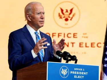 U.S. President-elect Joe Biden delivers a speech at his transition headquarters in Wilmington, Delaware, November 25, 2020, photo by Joshua Roberts/Reuters