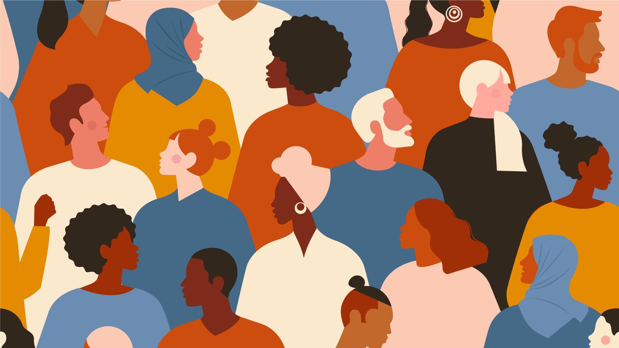An illustration of people from diverse racial backgrounds. Image by Lyubov Ivanova / Getty Images