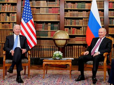 U.S. President Joe Biden and Russia's President Vladimir Putin meet for the U.S.-Russia summit at Villa La Grange in Geneva, Switzerland, June 16, 2021, photo by Denis Balibouse/Reuters