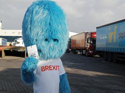 A blue furry monster known as the 'Brexit Monster' makes an appearance in the port of Rotterdam, Netherlands, December 1, 2020, photo by Bart Biesemans/Reuters