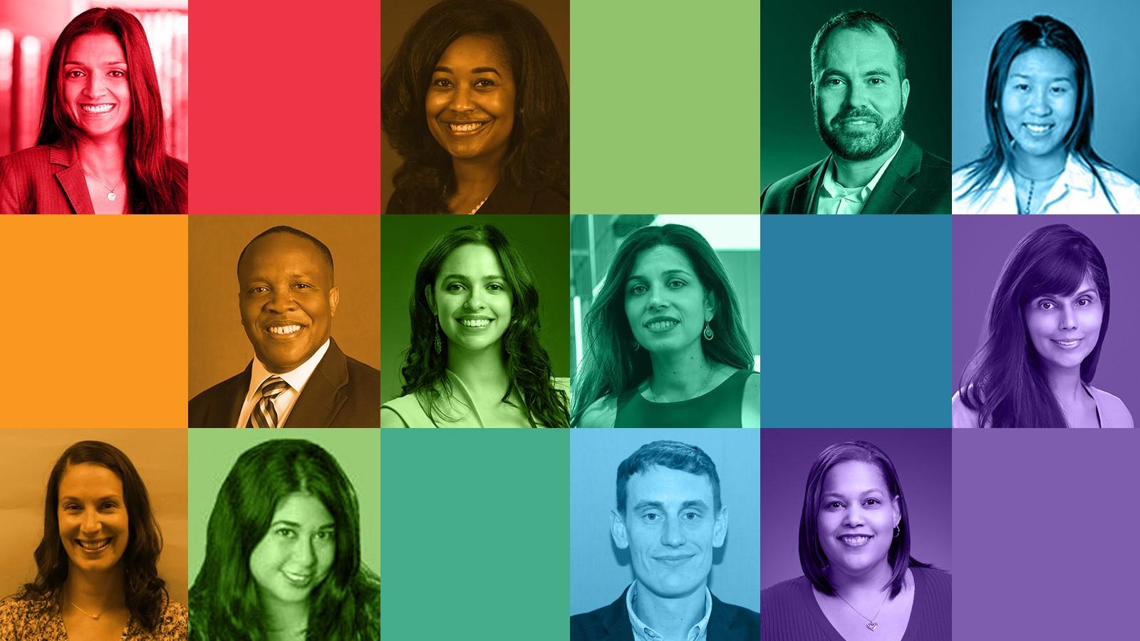 Grid of 12 members' headshots from Staff Advisory Council on DEI, design by Haley Okuley/RAND Corporation