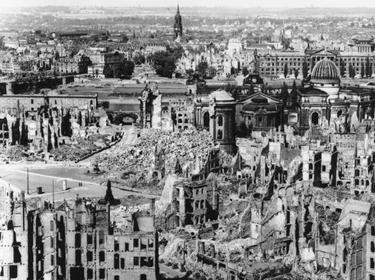 The aftermath of the U.S. Army Air Corps' bombing of Dresden during World War Two