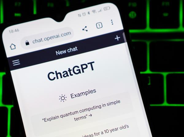 ChatGPT user interface is seen on a smartphone screen over a keyboard, photo by Nikos Pekiaridis/NurPhoto via Reuters