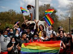 Hillsborough High School students protest a bill that would prohibit classroom discussion of sexual orientation and gender identity in Tampa, Florida, March 3, 2022, photo by Octavio Jones/Reuters