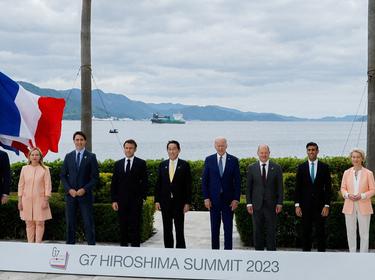 G7 leaders before a meeting on economic security during the G7 summit, at the Grand Prince Hotel in Hiroshima, Japan, May 20, 2023, photo by Jonathan Ernst/Reuters