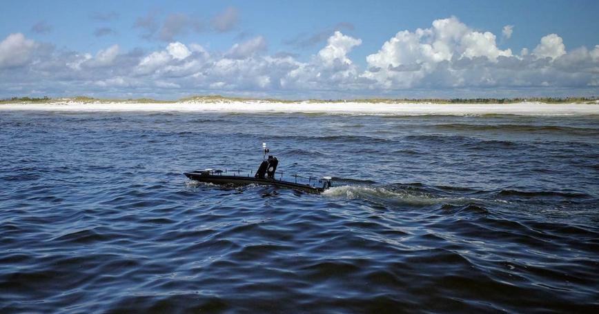 A Navy Research Laboratory unmanned surface vehicle near Panama Beach, Florida, November 9, 2020, photo by U.S. Naval Research Laboratory