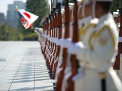Japanese soldiers stand at attention for an honors ceremony in Tokyo, Japan, October 3, 2013, photo by Erin A. Kirk-Cuomo/U.S. Department of Defense