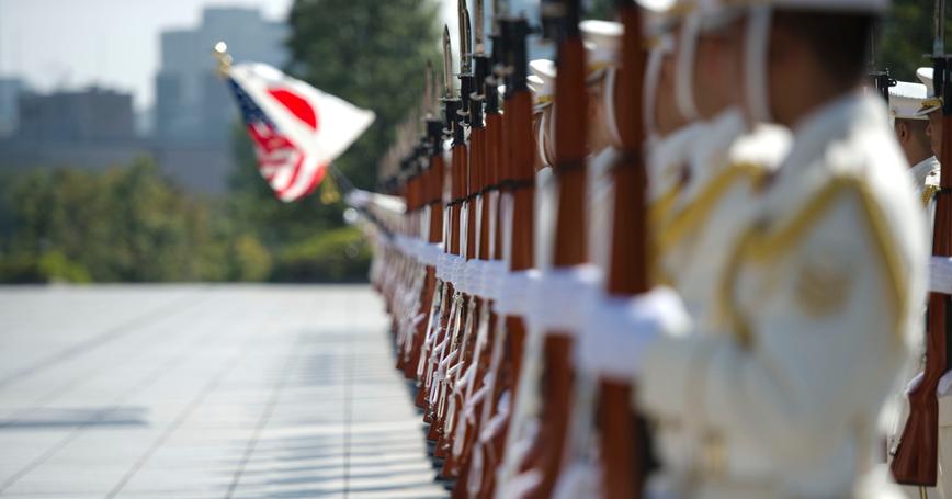 Japanese soldiers stand at attention for an honors ceremony in Tokyo, Japan, October 3, 2013, photo by Erin A. Kirk-Cuomo/U.S. Department of Defense