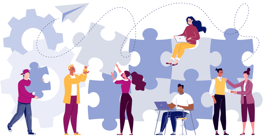 Illustration concept representing diverse colleagues working together to solve problems. 